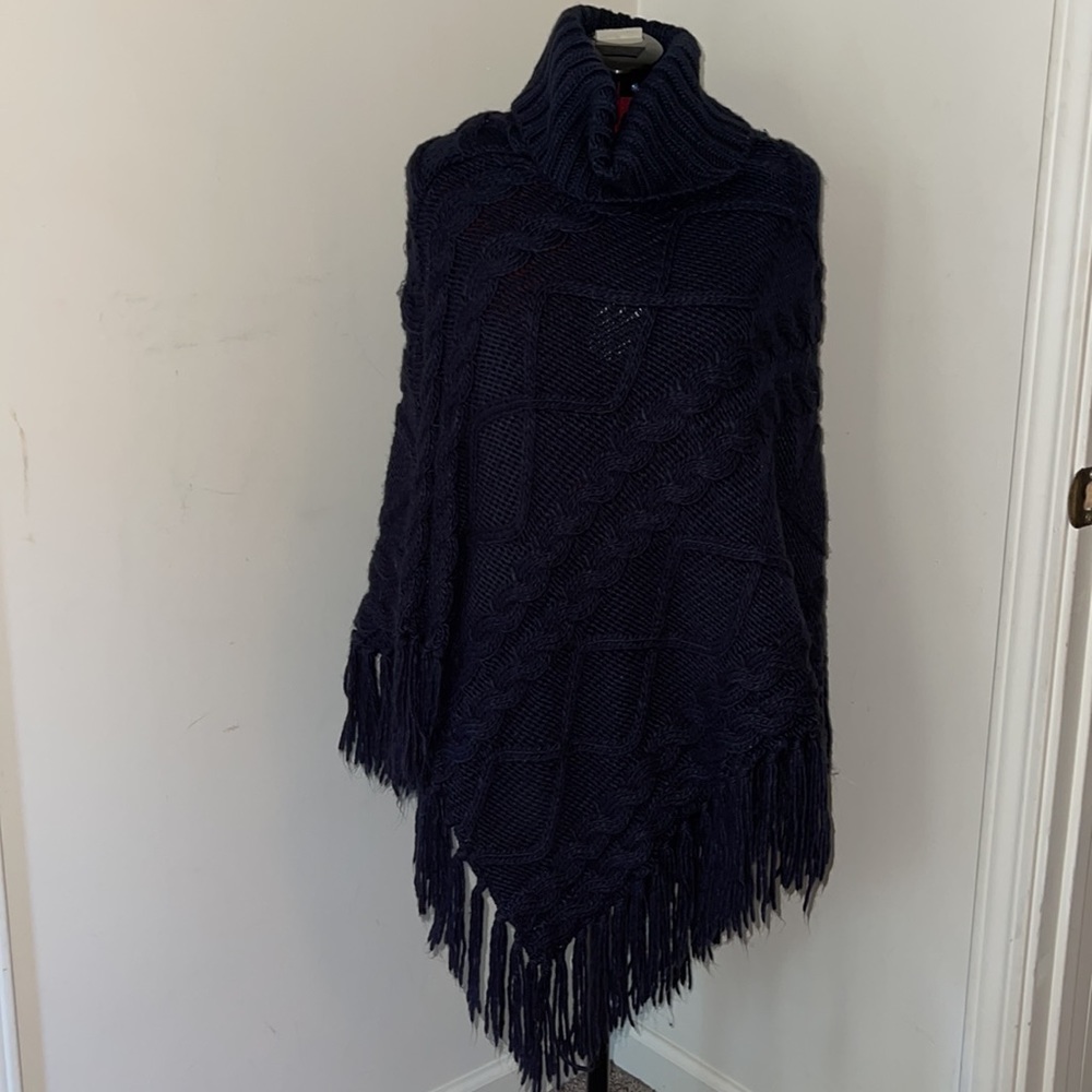 Forever 21 Cowl Neck Knit Fringe Poncho
